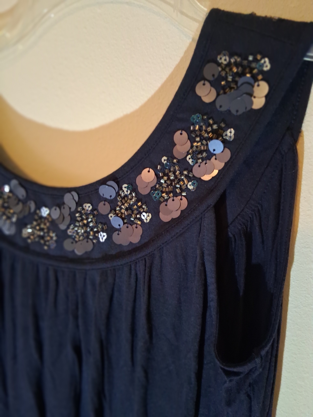 Kische Navy Tank Top with Sequin & Bead Yoke